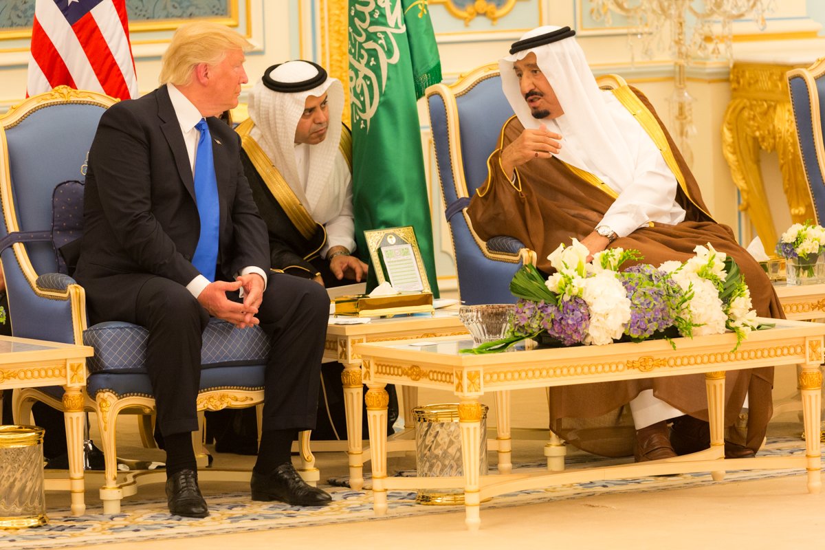 Donald Trump and King Salman bin Abdulaziz Al Saud talk together May