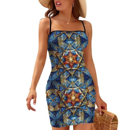 Short Spaghetti Strap Bodycon Dress Flat Collar