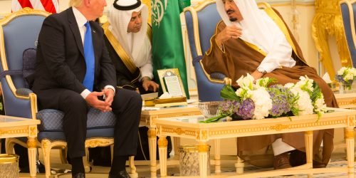 Donald Trump and King Salman bin Abdulaziz Al Saud talk together May