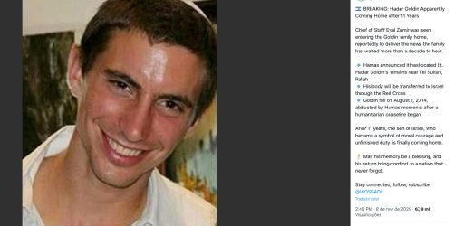 Israel deverá receber o corpo do soldado Hadar Goldin que foi sequestrado em 2014